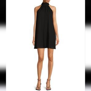 Badgley Mischka Elise Georgette Turtleneck Sleeveless Mini Dress Black Size 14